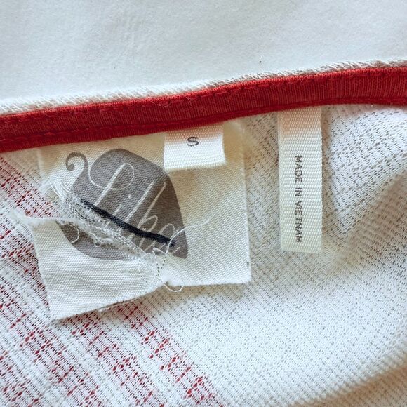 Anthropologie Lilka Sorella Mixed Stripes Short Sleeve Belted Dress in Red & Tan - Picture 6 of 12